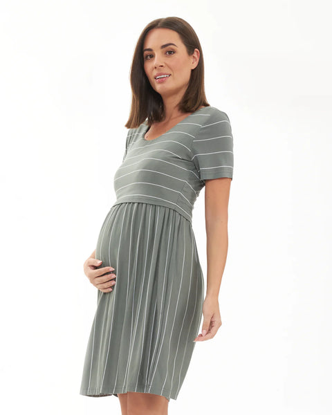 Ripe Maternity Crop Top Nursing Dress Olive / White