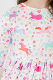 Mila & Rose Unicorn Wish 3/4 Sleeve Pocket Twirl Dress
