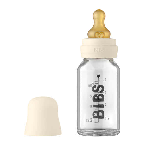 BIBS Baby Glass Bottle Complete Set Latex 110ml Ivory