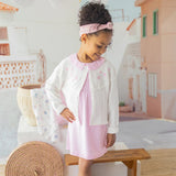 Souris Mini White knit cardigan with floral embroidery, child