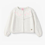 Souris Mini White knit cardigan with floral embroidery, child