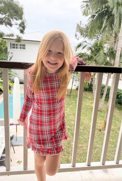 Bambi & Birdie Long Sleeve Ruffled Sleep Dress - RED PLAID