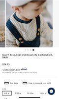 Souris Mini Navy Casual Overalls in Corduroy