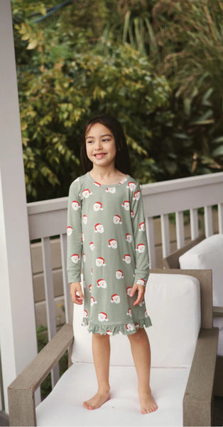 Bambi & Birdie Long Sleeve Ruffled Sleep Dress - SANTA