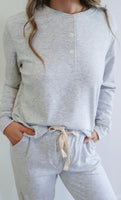 Bambie & Birdie Ladies Wide Leg Henley Set - Warm Grey