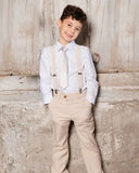 Deux Par Deux Neck Tie Light Taupe Striped