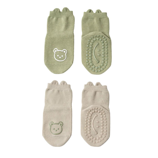 Belan.J Cozy Non-Slip Socks (2 pack) - Sage / Beige