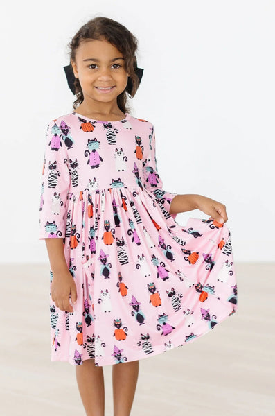 Mila & Rose Purr-fectly Spooky 3/4 Sleeve Pocket Twirl Dress
