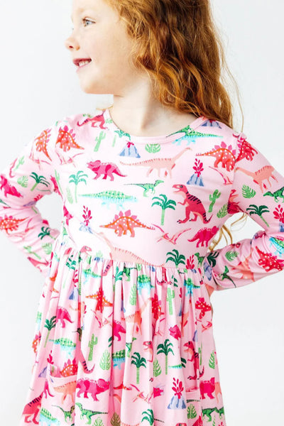 Mila & Rose Pinkosaurus Rex L/S Pocket Twirl Dress
