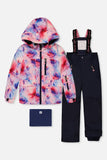 Deux par Deux Two Piece Play Snowsuit Mauve Watercolor Floral Print With Navy Pants