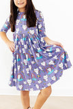Mila & Rose Kitties in the Clouds 3/4 Sleeve Pocket Twirl Dress
