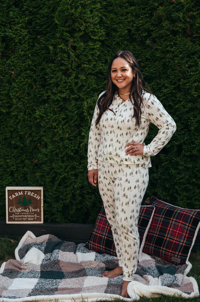 Women's Holiday Bamboo Pajama Set - Tree Farm