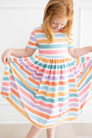 Spring Stripes Short Sleeve Pocket Twirl Dress